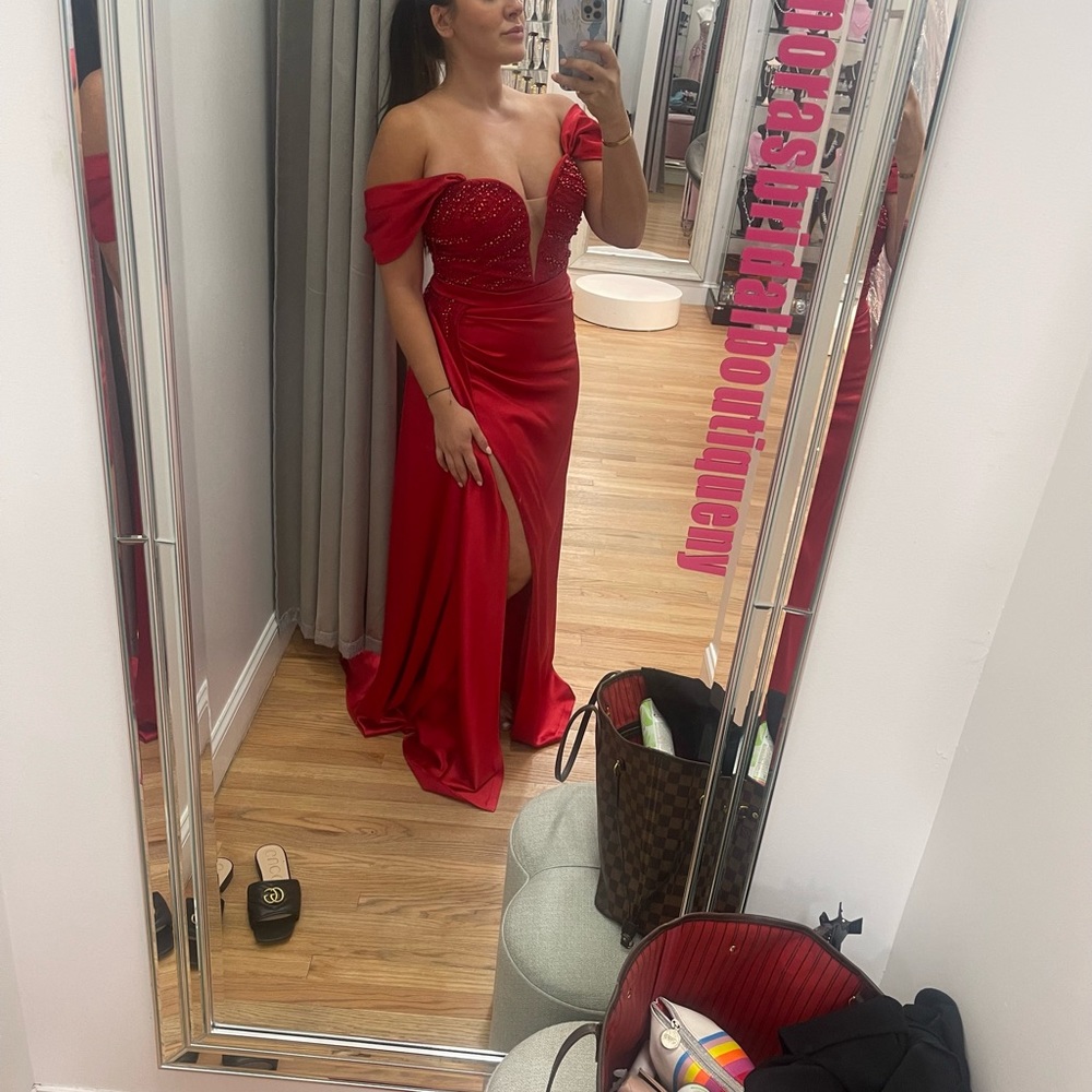 Custom made red evening gown
